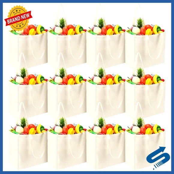 Large Canvas Grocery Tote Bags Reusable Shopping Pouches Bulk Pack Minimal